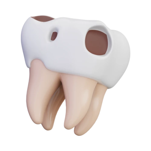 um ícone em 3d de um dente com algumas perfurações como se fossem cáries